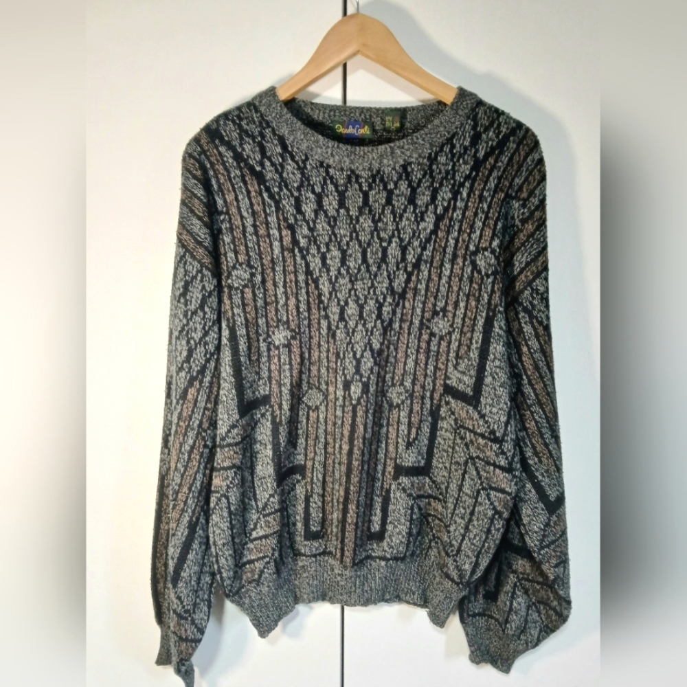 Vintage 80s 90s Paulo Conti Knit Sweater Men’s Medium Geometric Pattern Retro